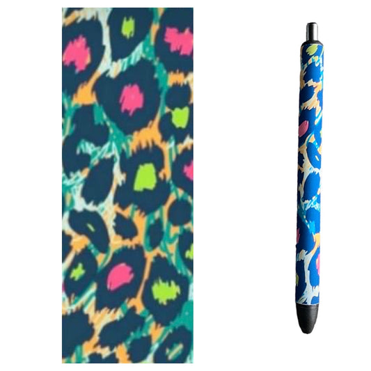 Tropical cheetah print pen design with teal and coral colors. 