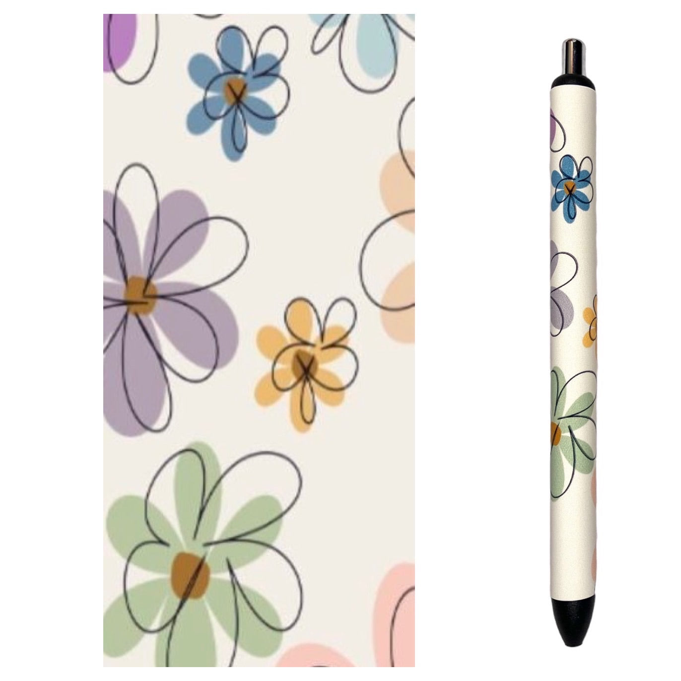 Photo of pen and vinyl design with colored doodled pens
